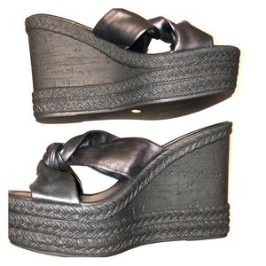 8.5 Charles David “INES 2” in Black Leather Wedges